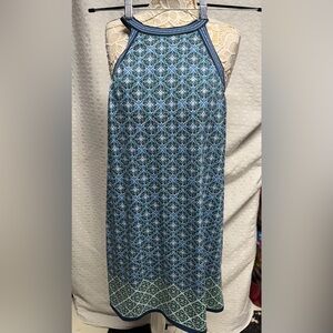 NWT Blue and Green Geometric Halter Dress with a built in bra shelf size XS